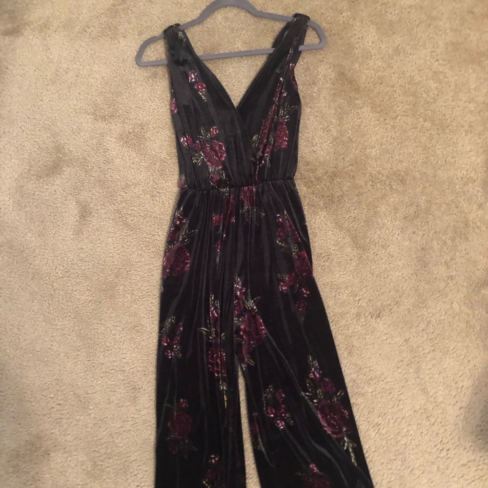 Cropped velvet jumpsuit
